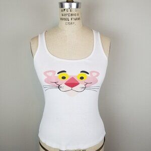 Vintage Y2K Pink Panther White Tank Top Logo at Back * Ladies Size Medium